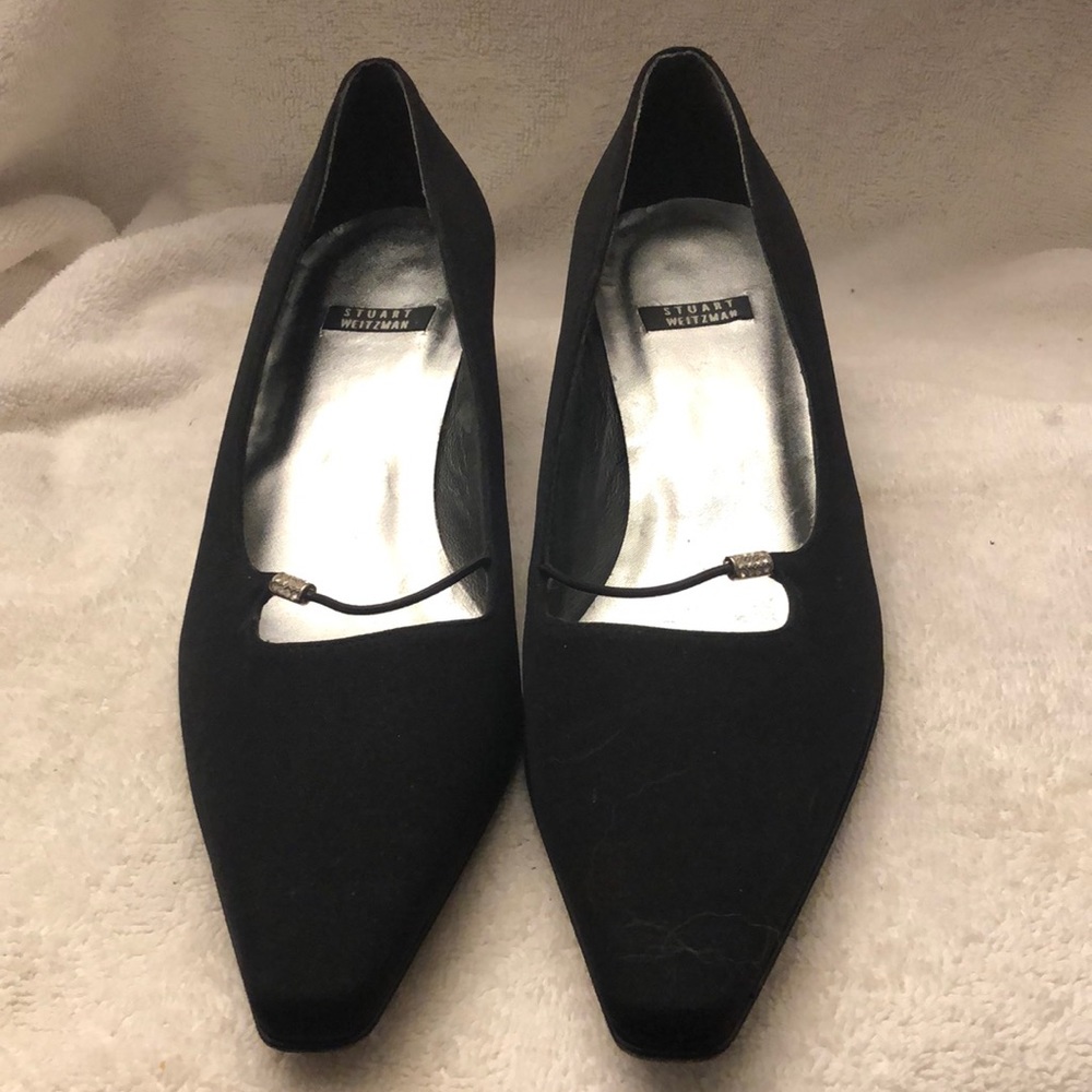 Stuart Weitzman Never Worn Kitten Heel Black Pointed Square Dress Shoes Sz 7.5 B